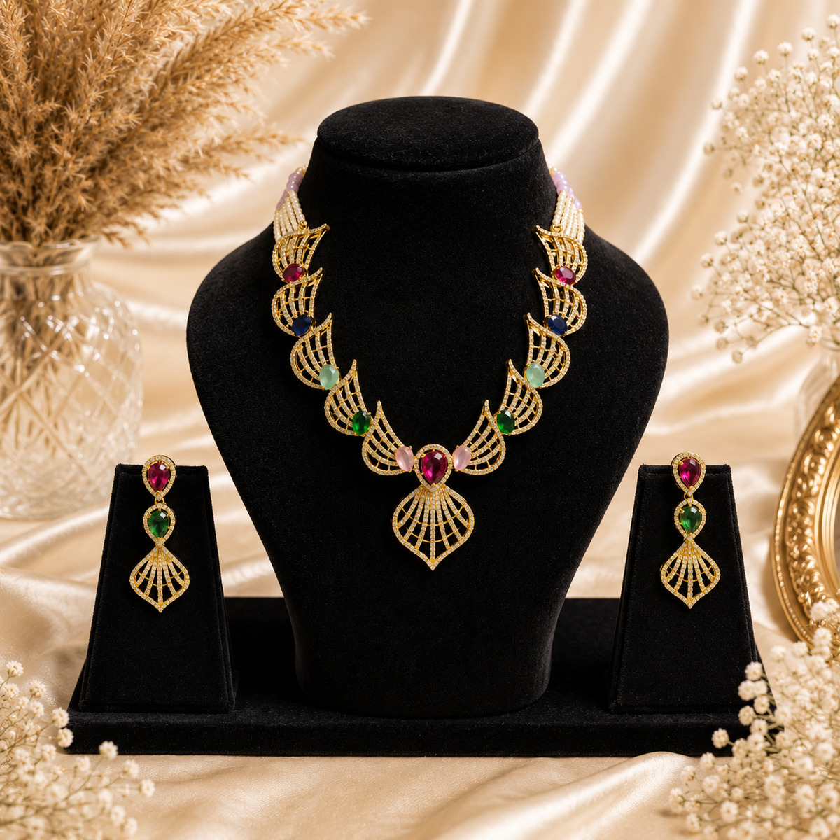 Rainbow Fan Necklace Set