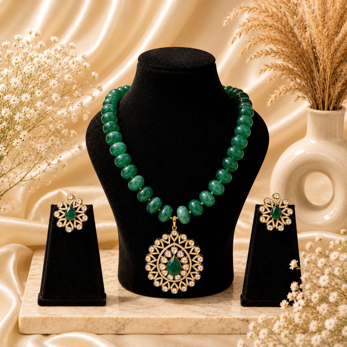 Emerald Bloom Necklace Set