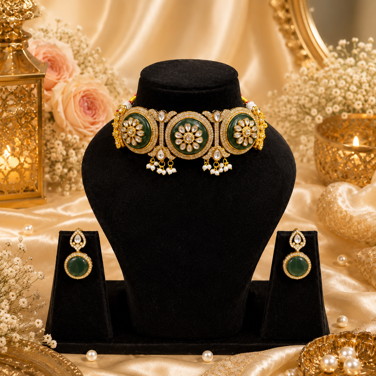 Shehnaz — Emerald Kundan Choker Set