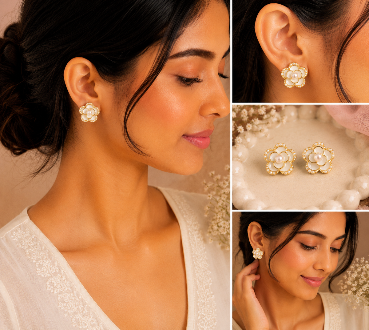 Pearl Blossom Stud Earrings