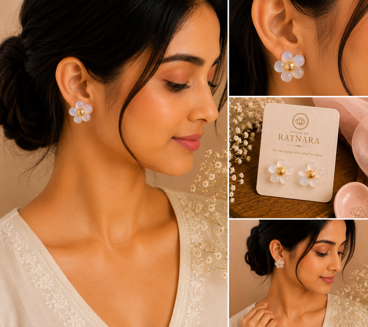Moonlit Daisy Pearl Stud Earrings