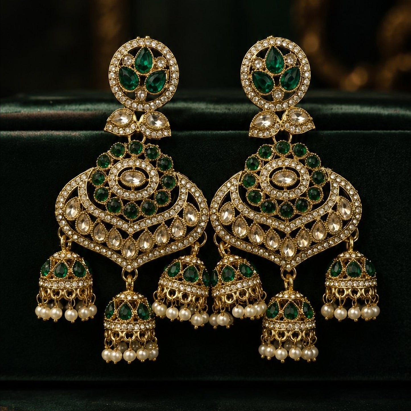 Emerald green maharani earrings