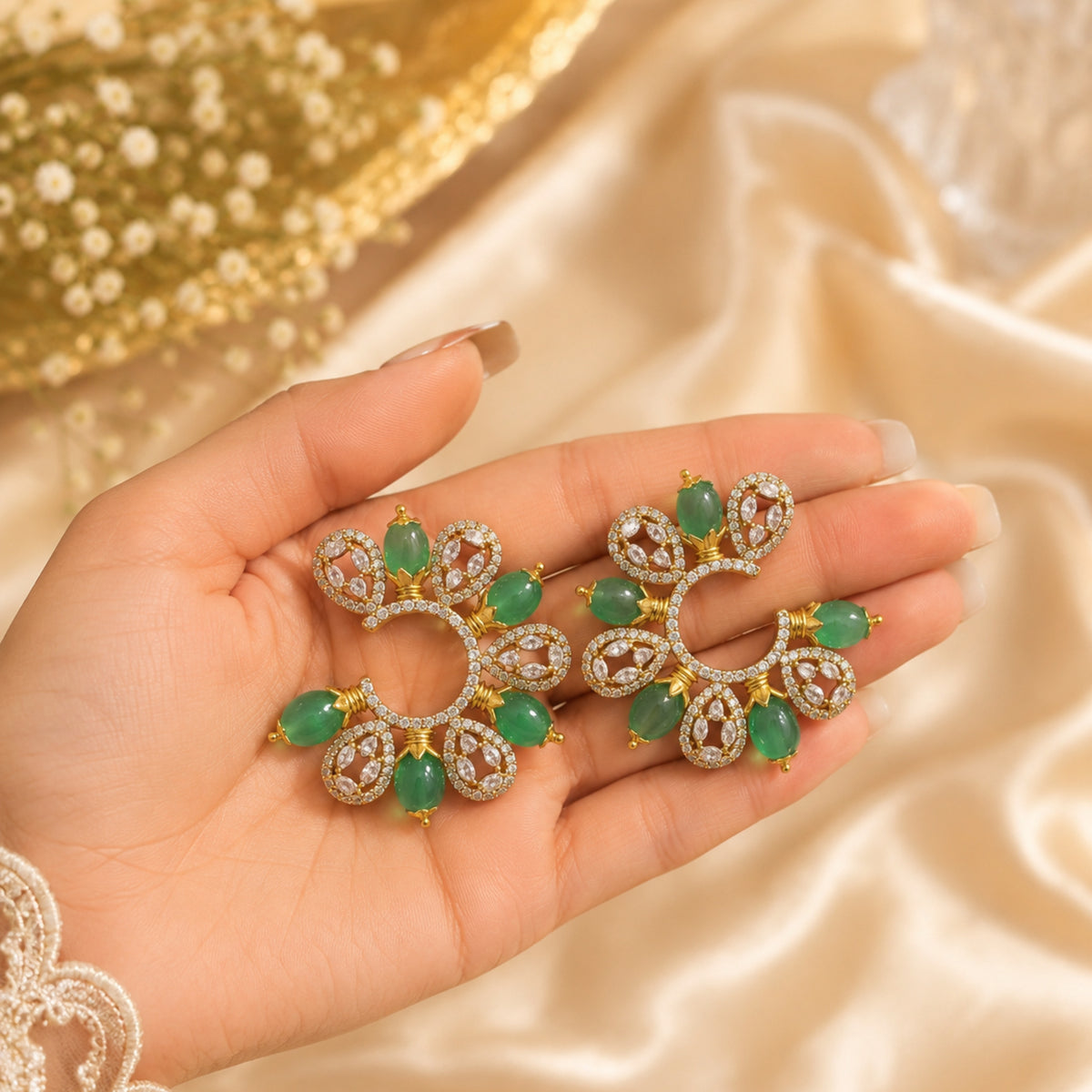 Emerald Hoop Earrings