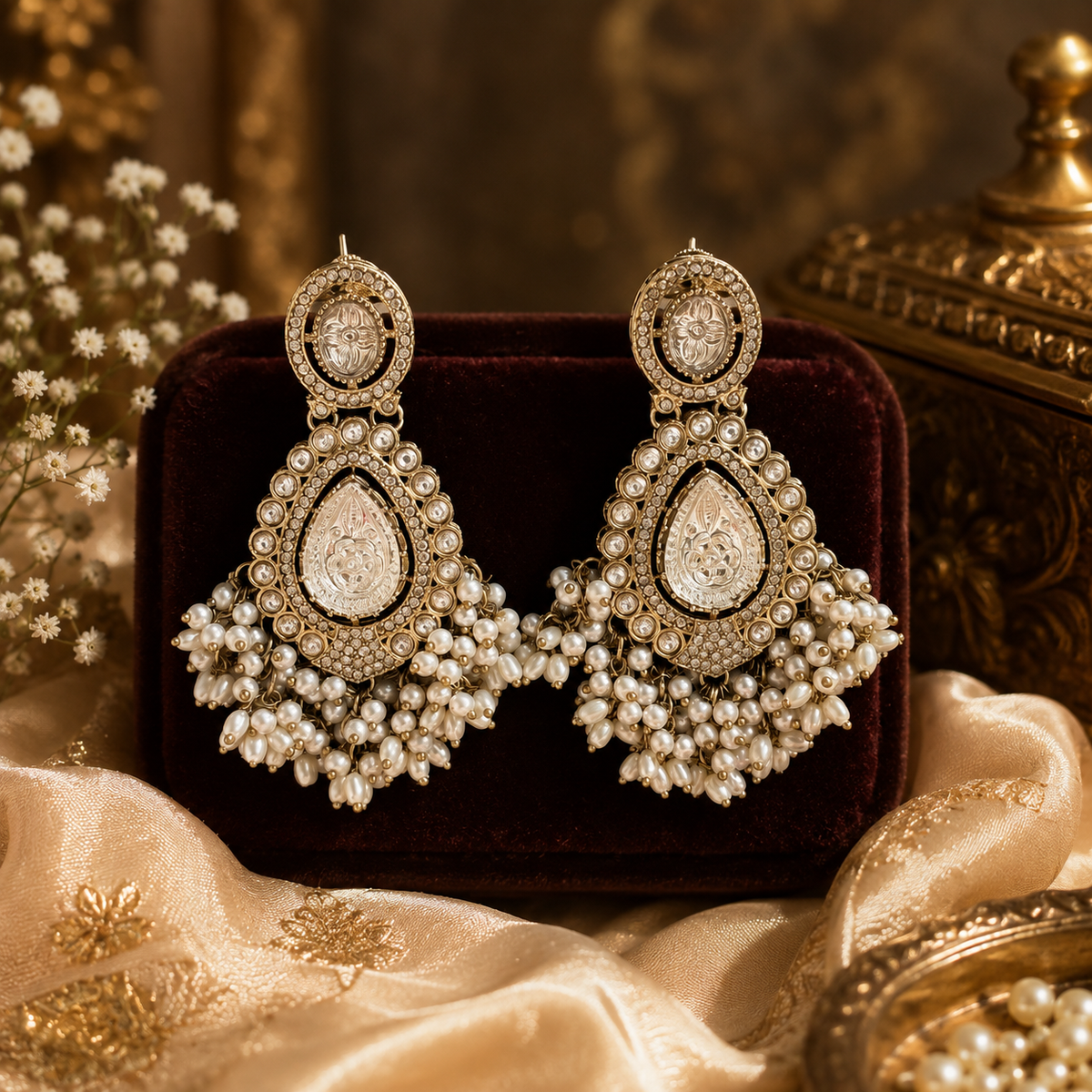 Pearl Drop Kundan Earrings