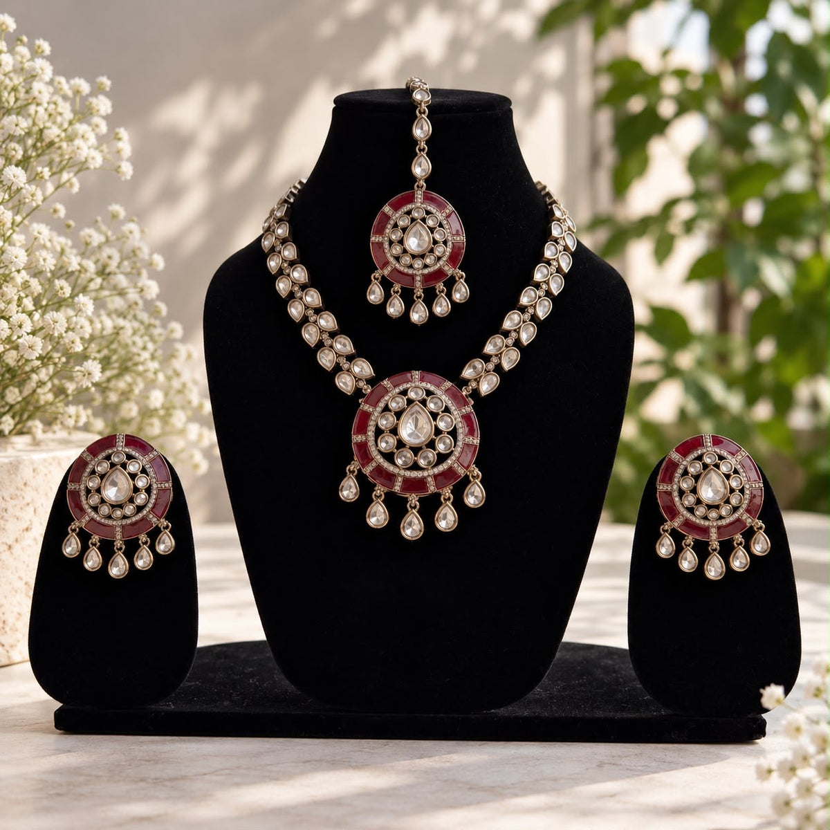 Green Polki Kundan Necklace Set