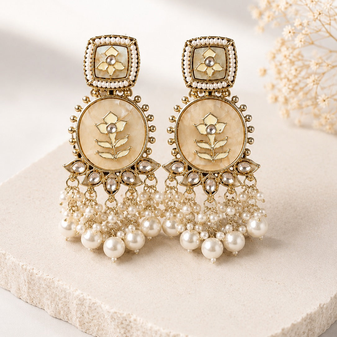 Ivory Stone Scalloped Chandbali Earrings