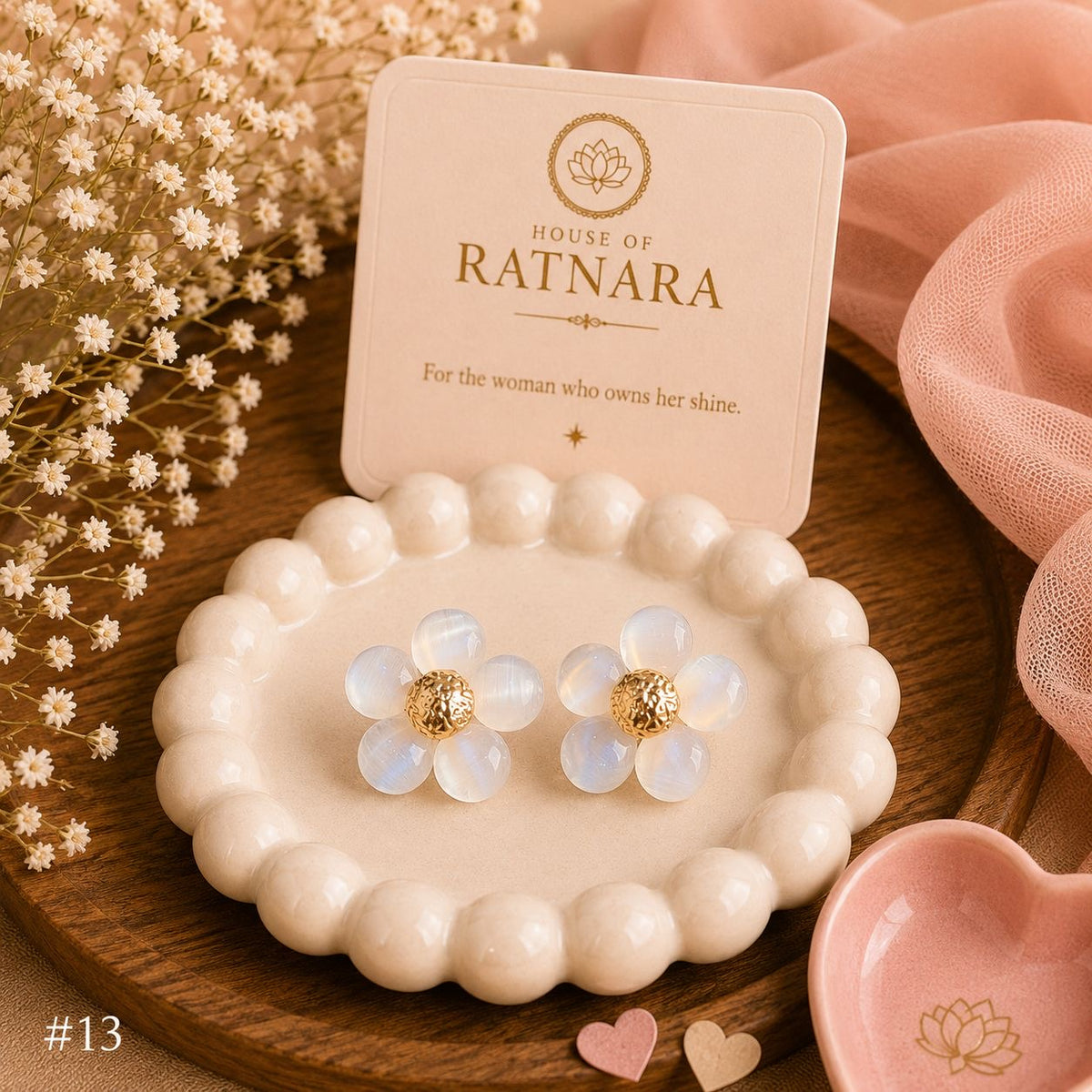 Moonlit Daisy Pearl Stud Earrings