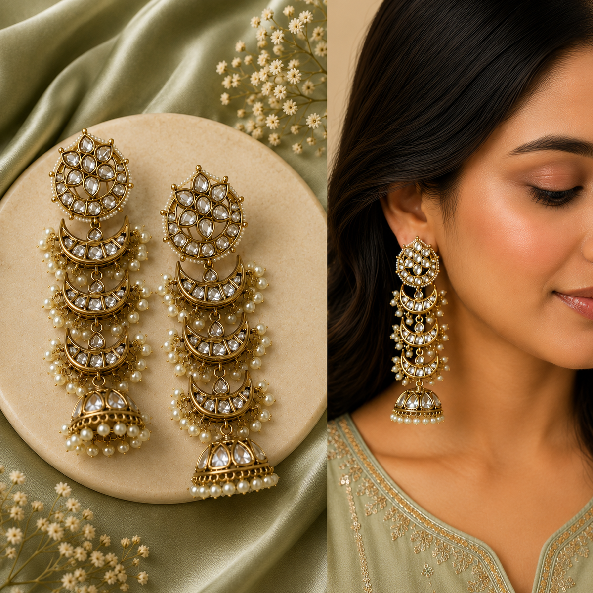 Noor Chand Pearl Cascade Earrings