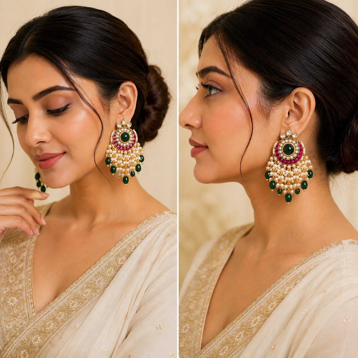 Gulnaar Emerald Pearl Chandbali Earrings