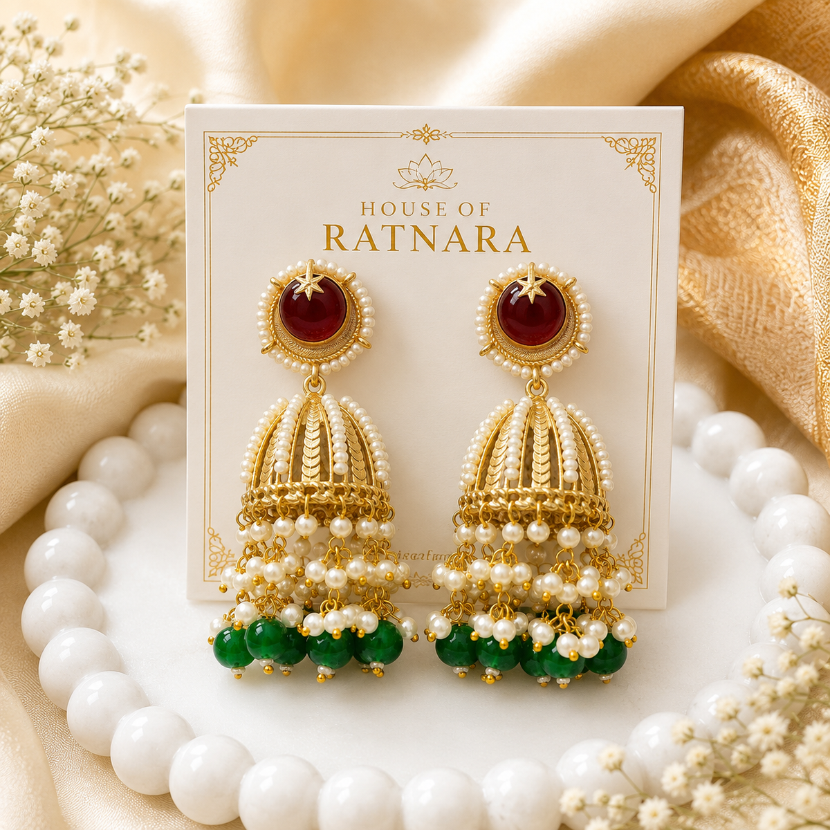Ruby Pearl Jhumka Earrings