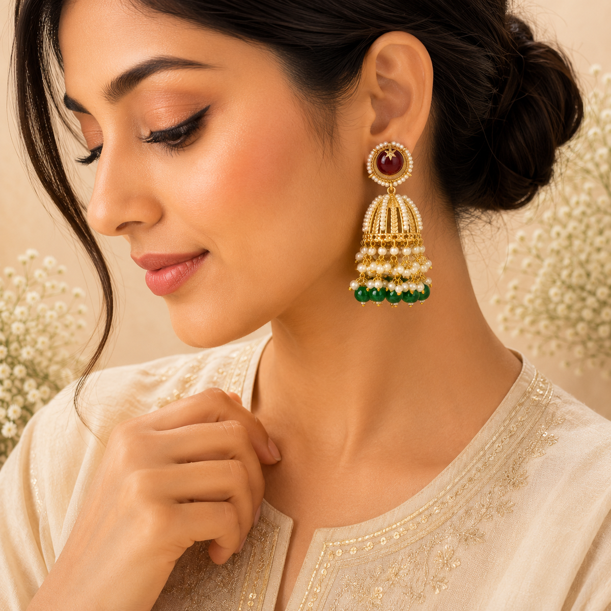 Ruby Pearl Jhumka Earrings