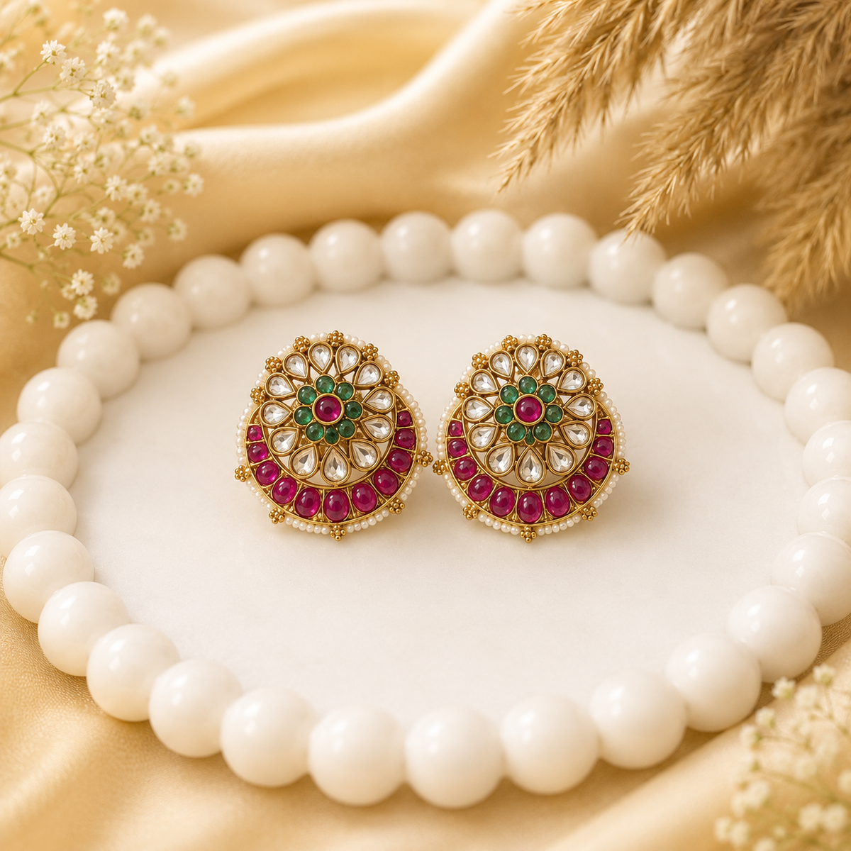 Floral Kundan Stud Earrings