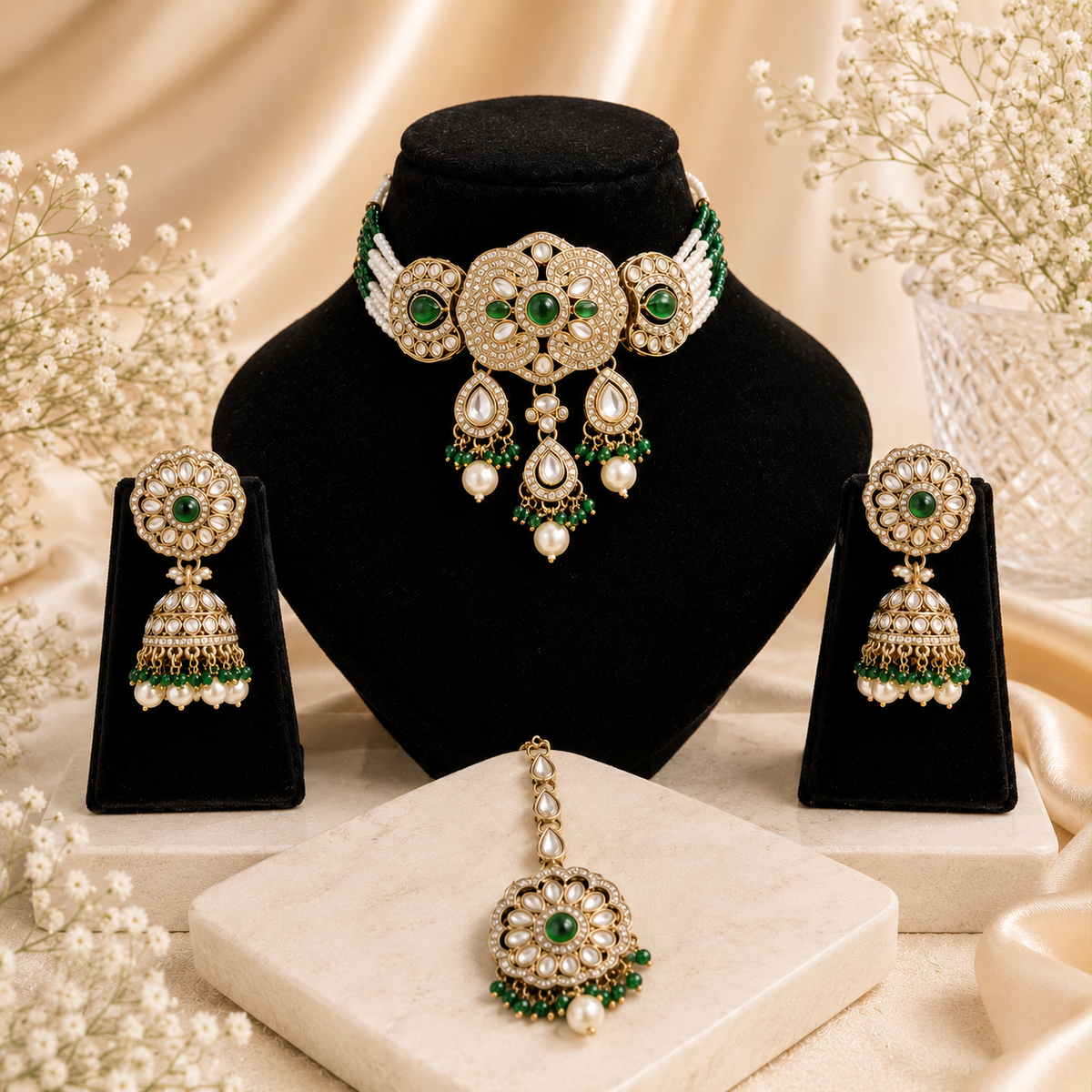 Emerald Pearl Choker Set