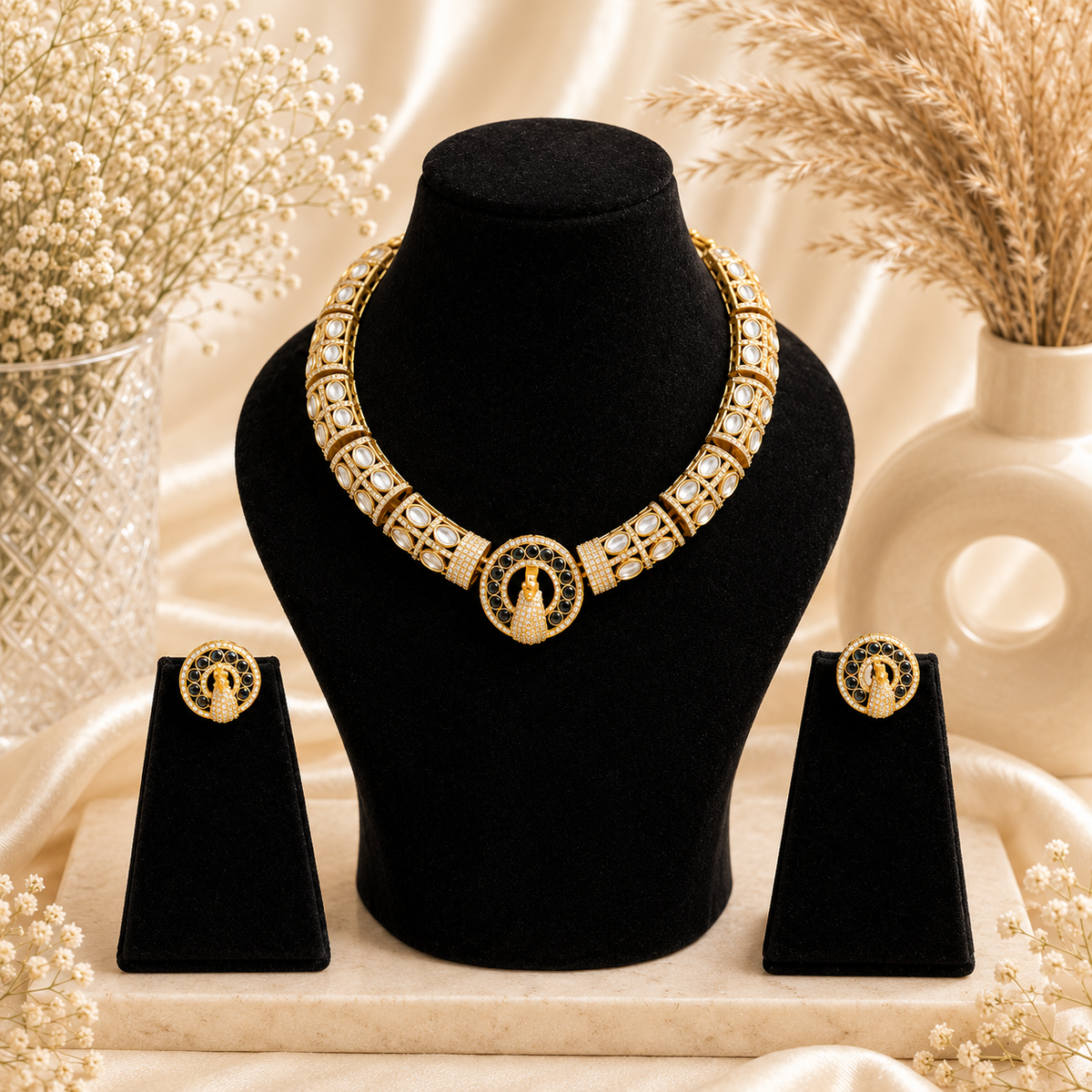Noir Pearl Temple Necklace Set