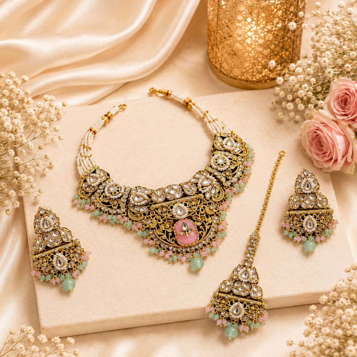 Pastel Kundan Bridal Necklace Set