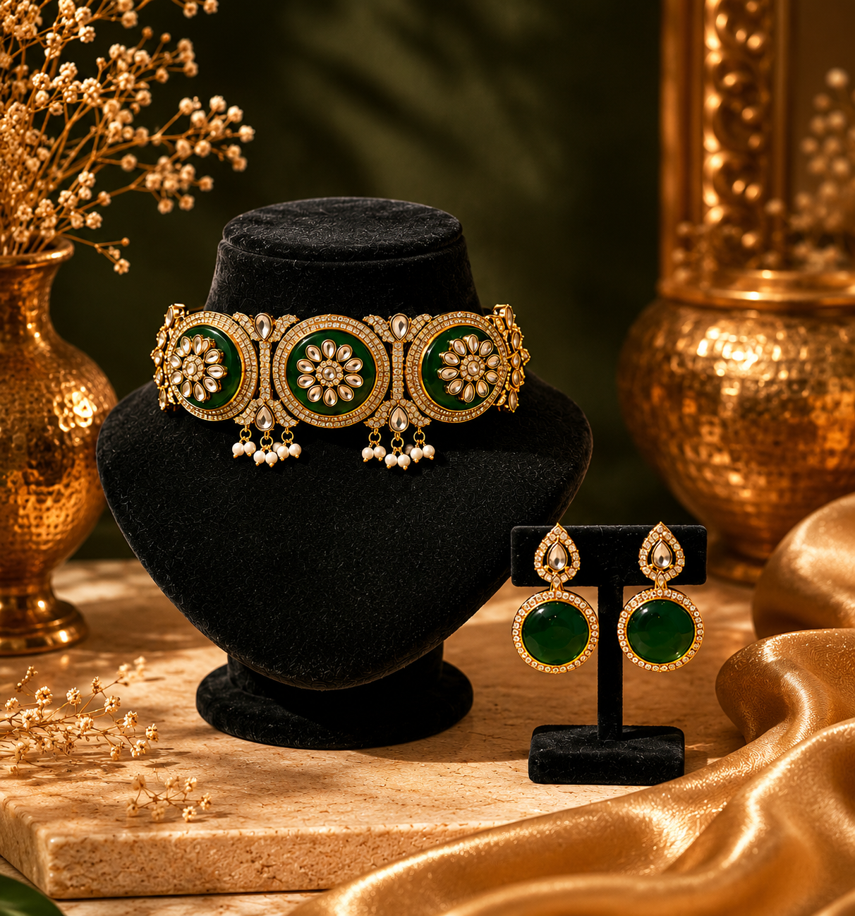 Shehnaz — Emerald Kundan Choker Set