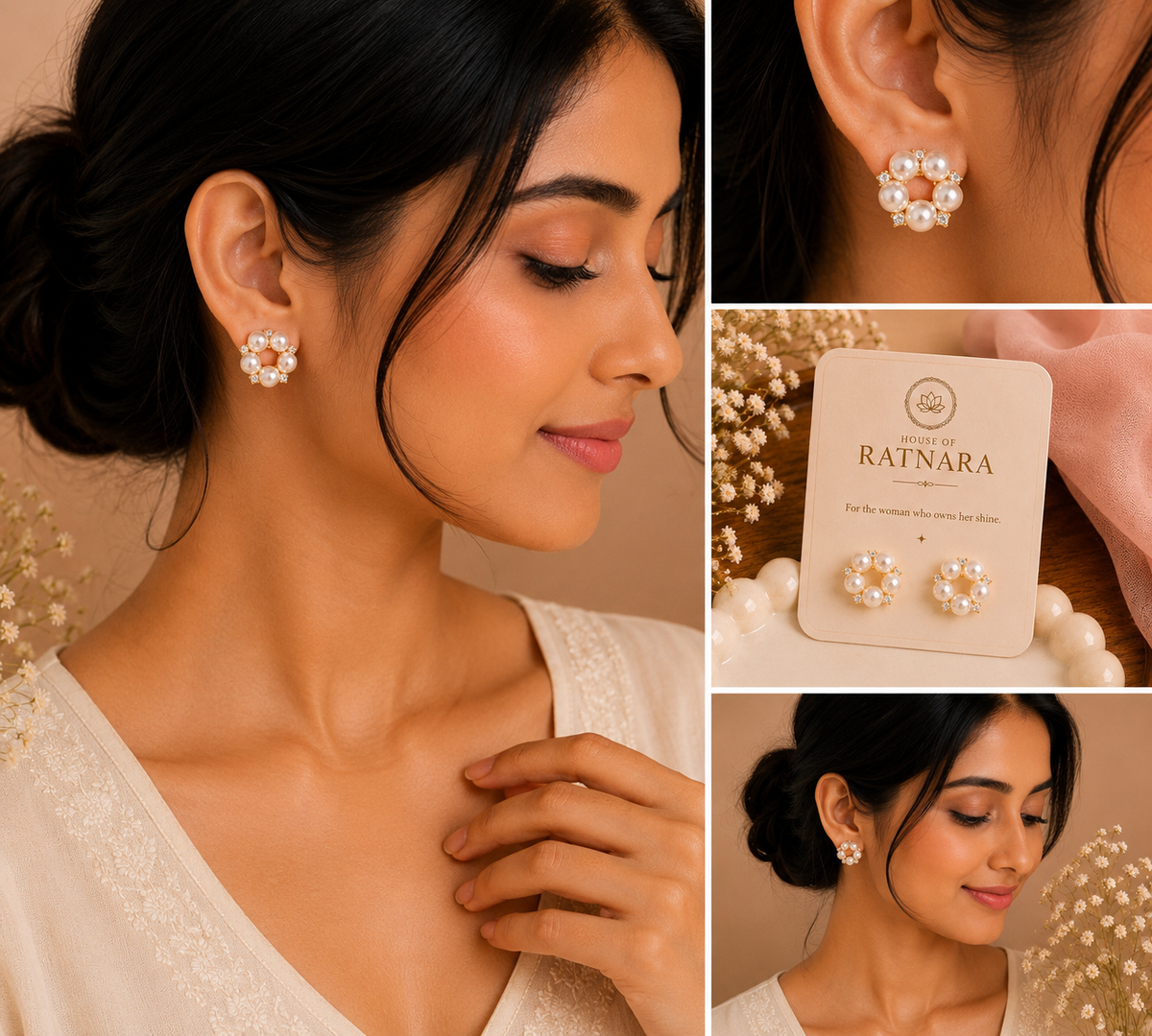 Pearl Bloom Halo Stud Earrings
