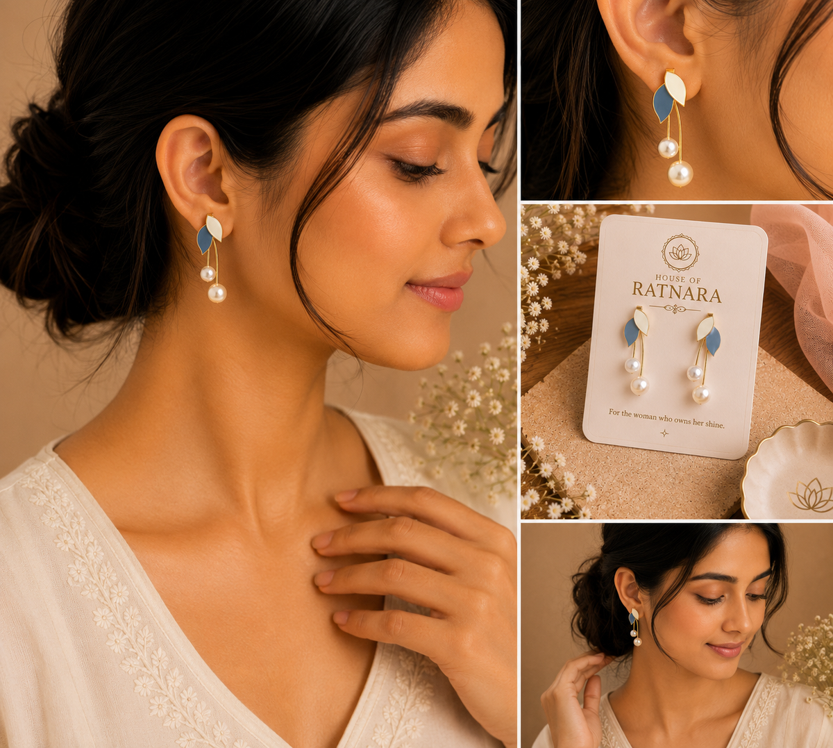 Azure Pearl Bloom Drop Earrings