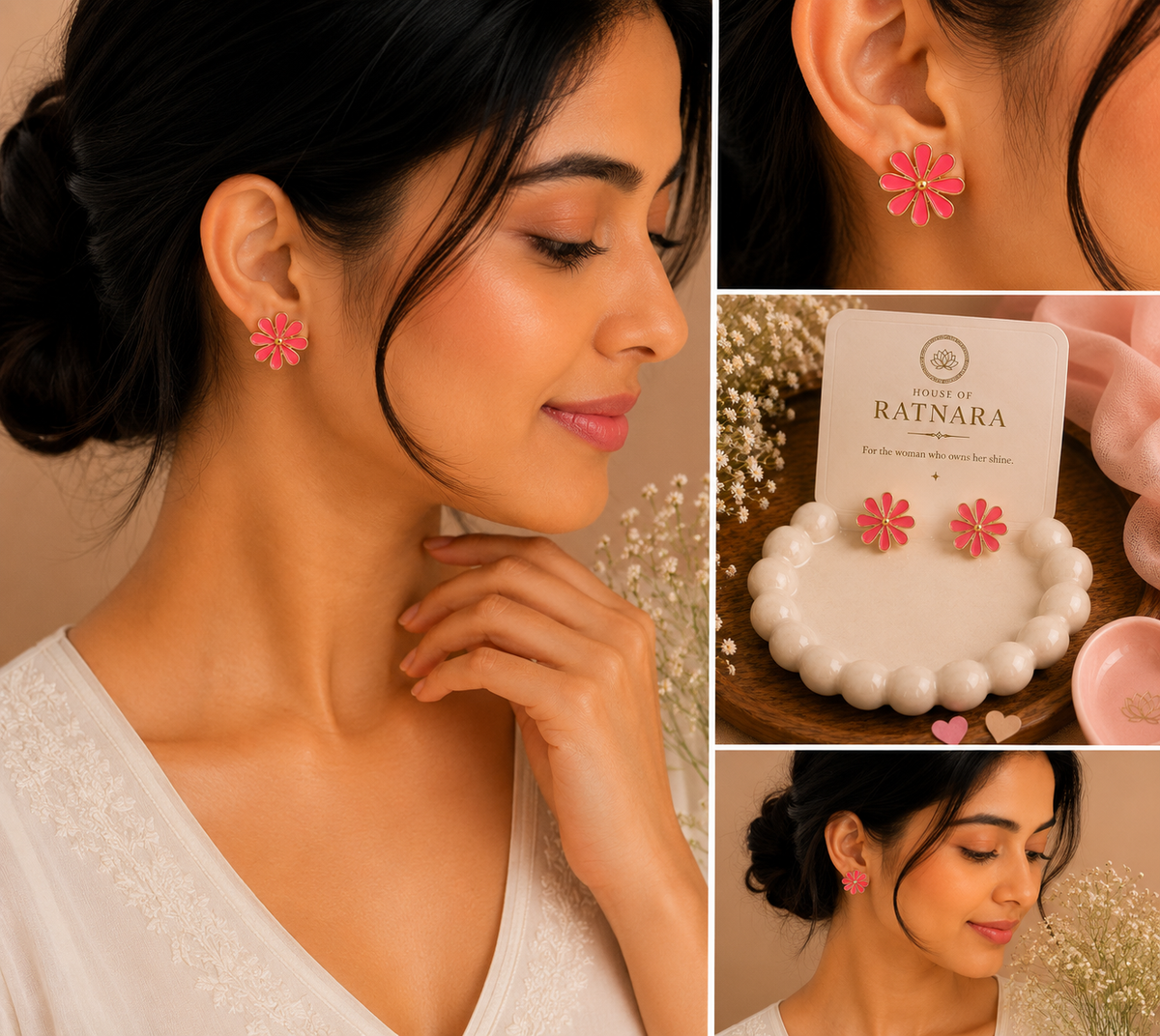 Rosé Daisy Bloom Stud Earrings