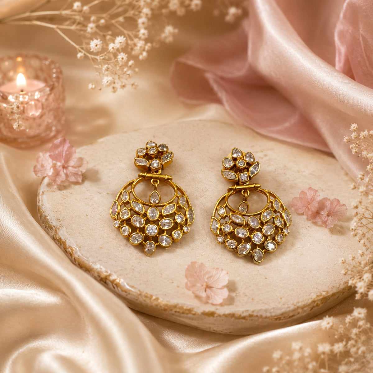 Aaria White Kundan Chandbali Earrings
