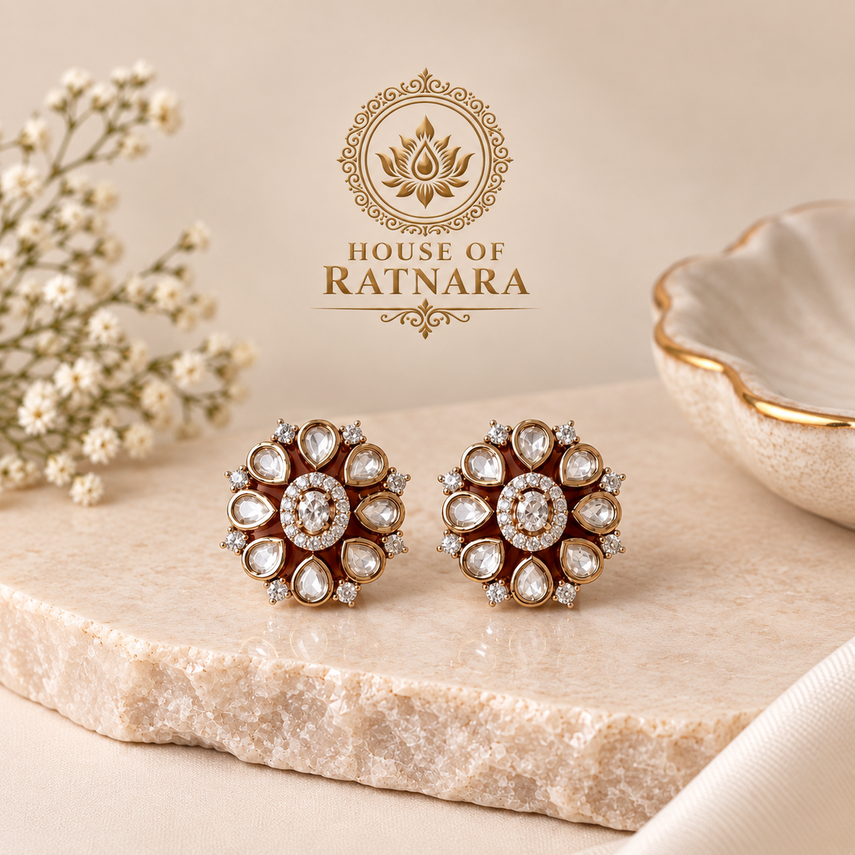 Royal Floral Kundan Stud Earrings