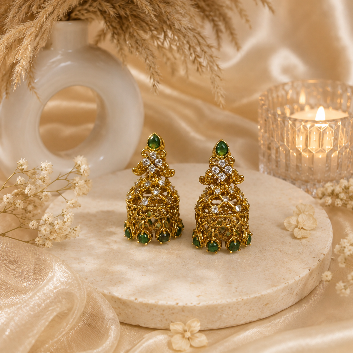 Meher Emerald Jhumka Earrings
