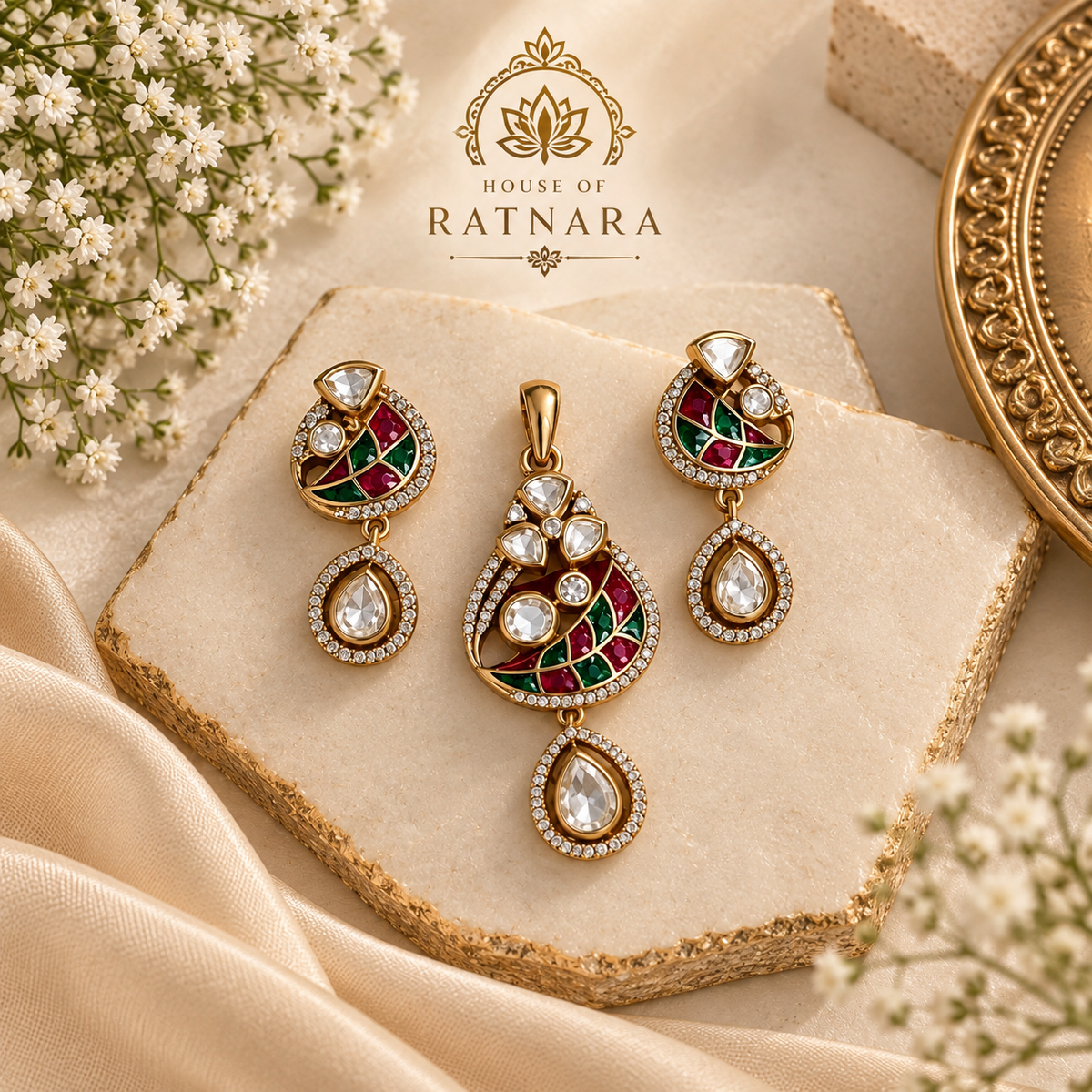 Polki Kundan Pendant Set