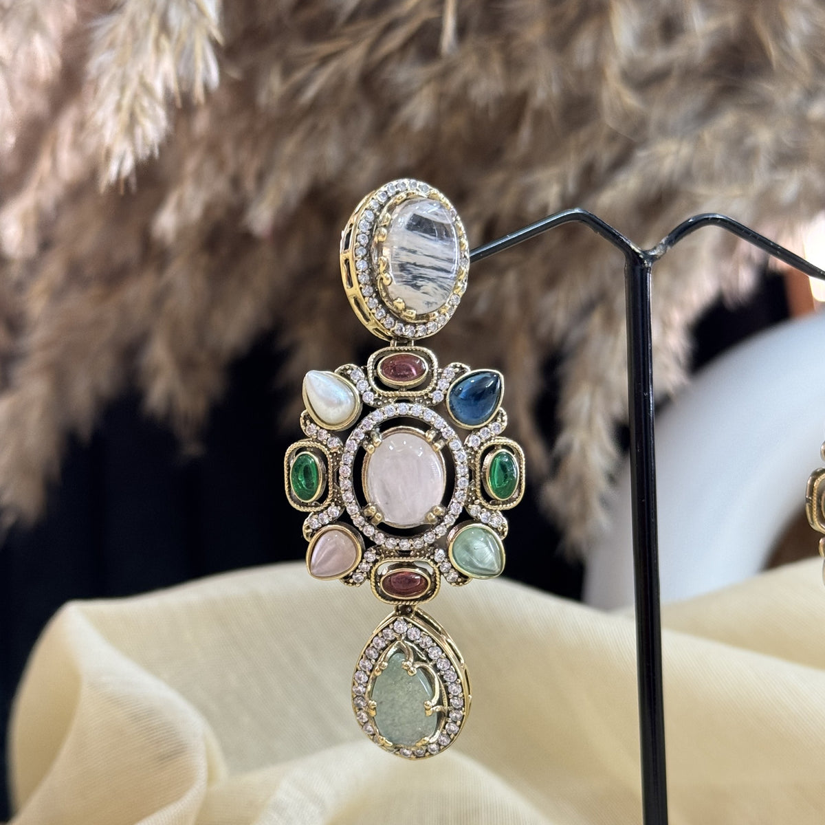 Regal Kundan-Style Multicolor Stone Earrings